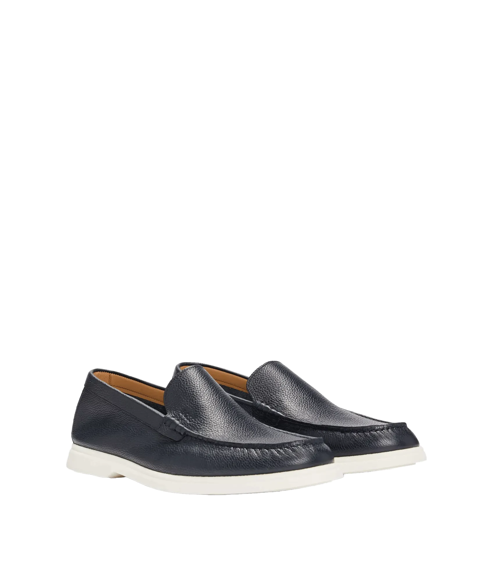 Tumbled-leather Loafers With Contrast Outsole - Navy