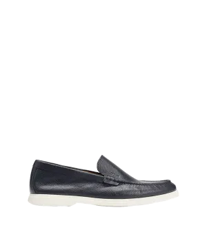 Tumbled-leather Loafers With Contrast Outsole - Navy