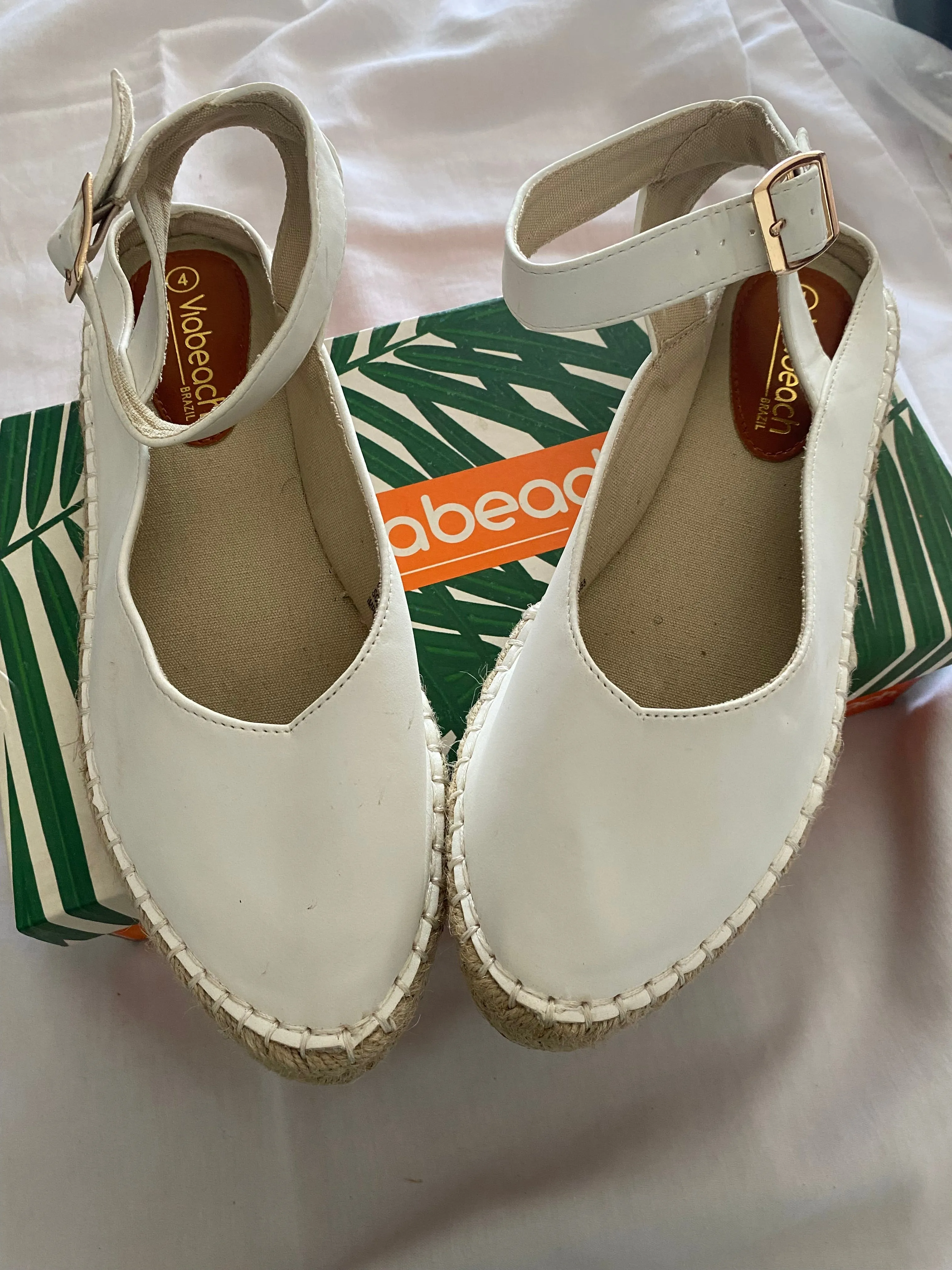 White Bamboo Faux Nubuck Espadrilles Mules