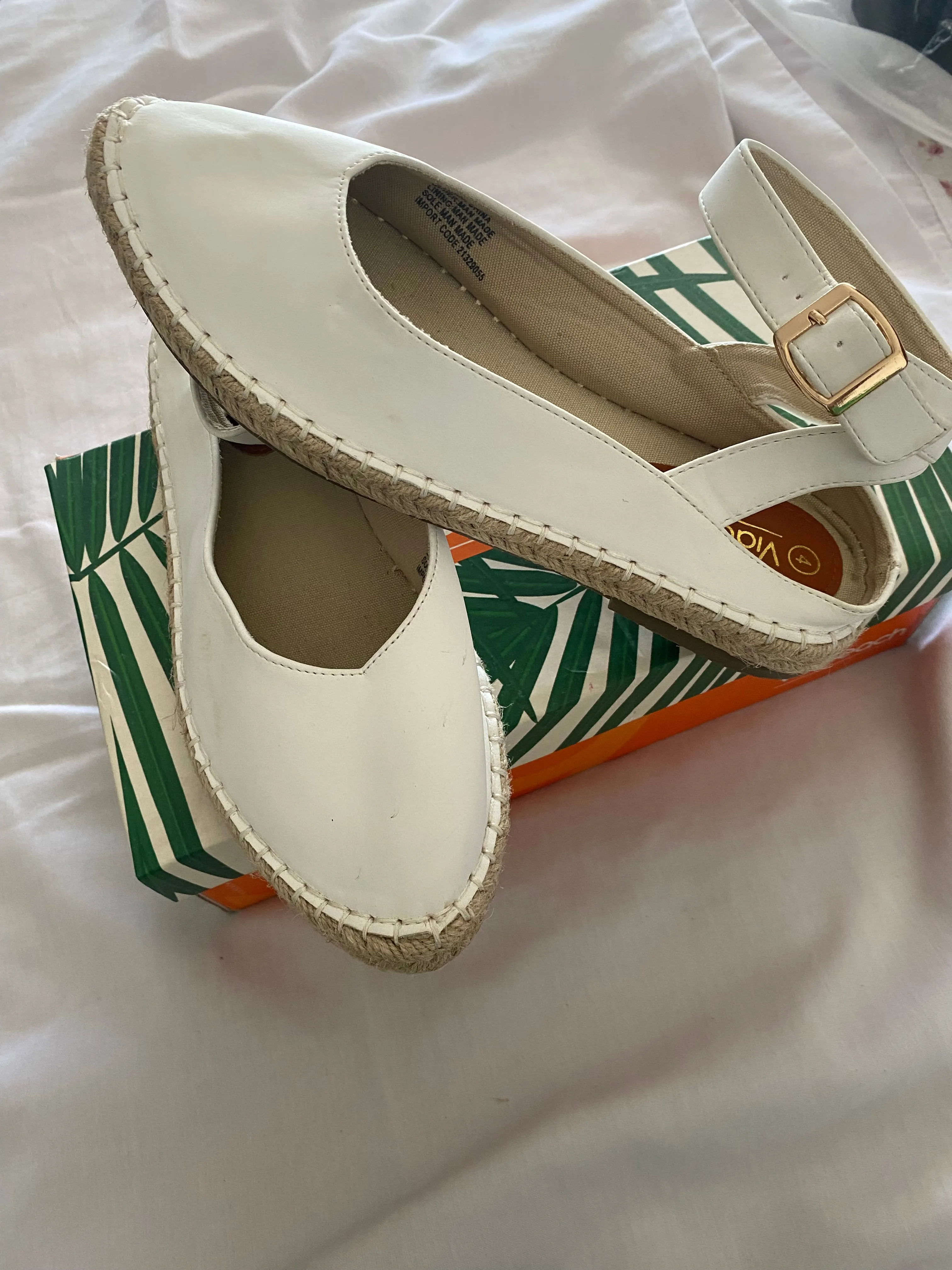 White Bamboo Faux Nubuck Espadrilles Mules