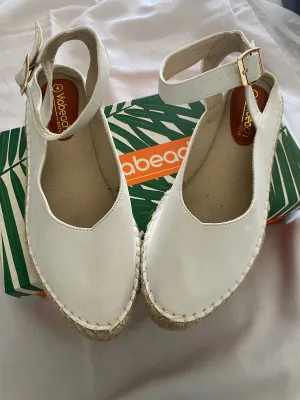 White Bamboo Faux Nubuck Espadrilles Mules