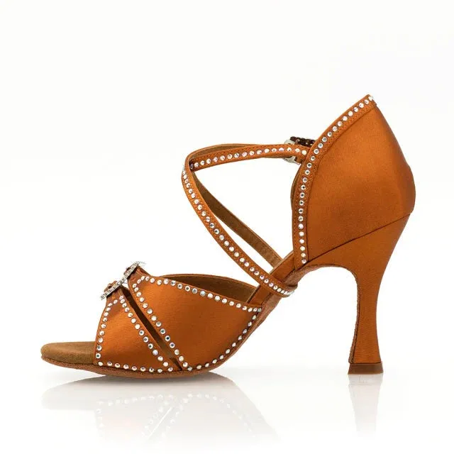 Womens Latin Dance Shoes Diamante Tan Dance Shoes