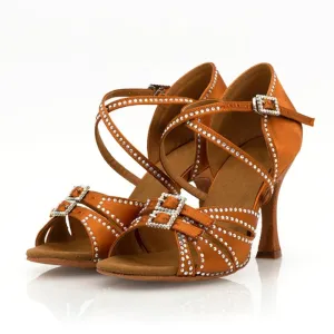 Womens Latin Dance Shoes Diamante Tan Dance Shoes